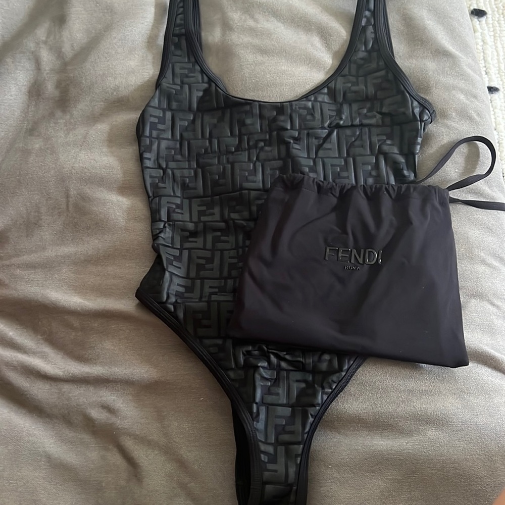 Fendi FF Embossed One Piece Swimsuit Black